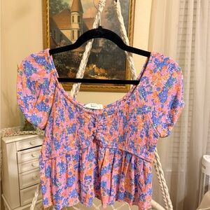 Pink Rose Multicolor Floral Smocked Blouse